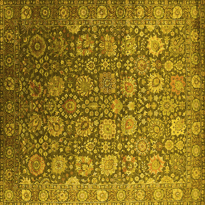 Square Machine Washable Oriental Yellow Industrial Rug, wshurb2470yw