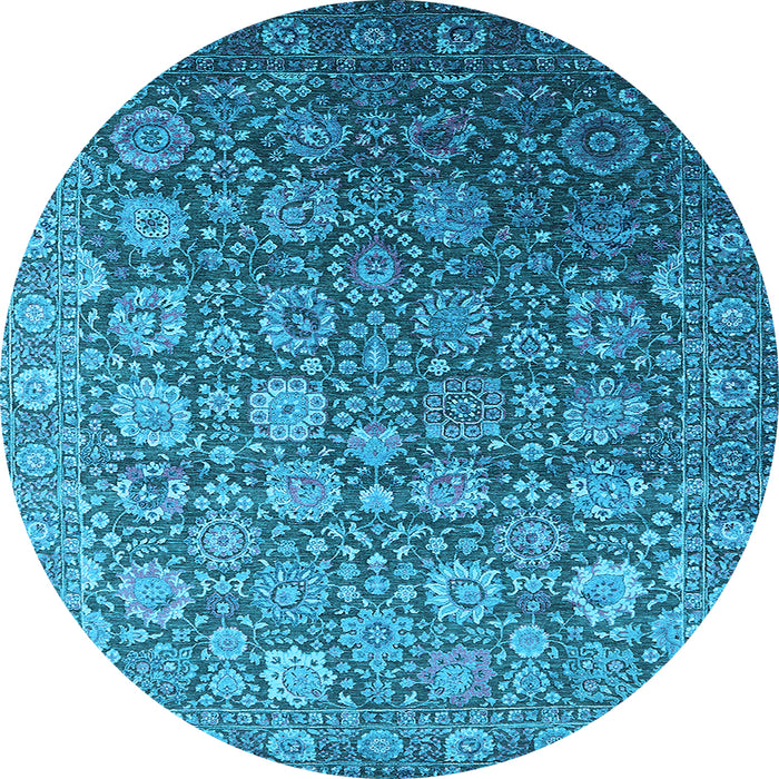 Round Machine Washable Oriental Light Blue Industrial Rug, wshurb2470lblu
