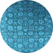 Round Machine Washable Oriental Light Blue Industrial Rug, wshurb2470lblu