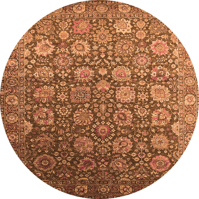 Round Machine Washable Oriental Orange Industrial Area Rugs, wshurb2470org