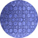 Round Machine Washable Oriental Blue Industrial Rug, wshurb2470blu