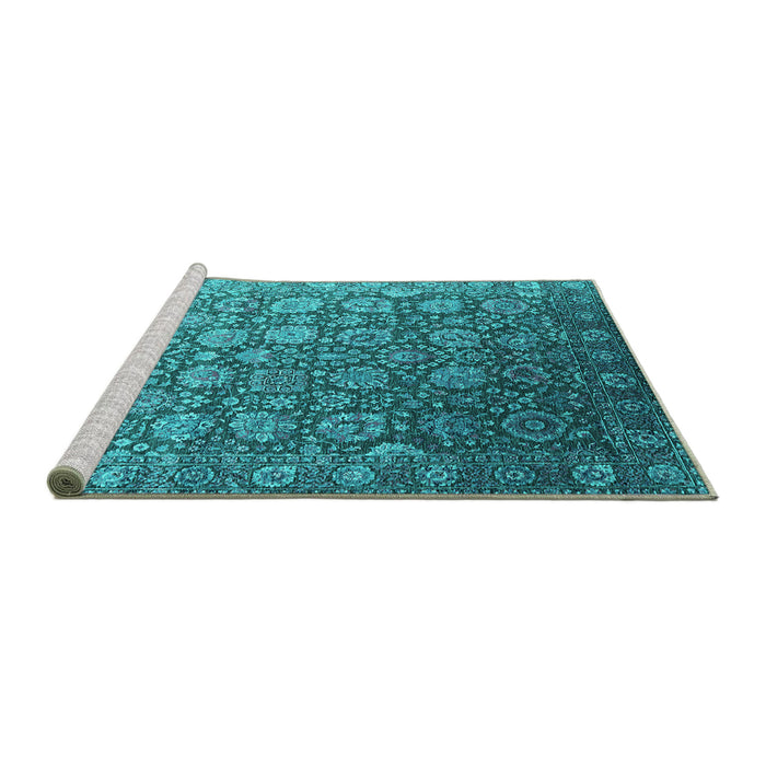 Sideview of Machine Washable Oriental Turquoise Industrial Area Rugs, wshurb2470turq