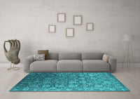 Machine Washable Oriental Turquoise Industrial Rug, wshurb2470turq