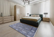 Mid-Century Modern Purple Navy Blue Oriental Rug in a Bedroom, urb2471