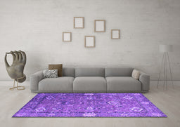 Machine Washable Oriental Purple Industrial Area Rugs in a Living Room, wshurb2471pur