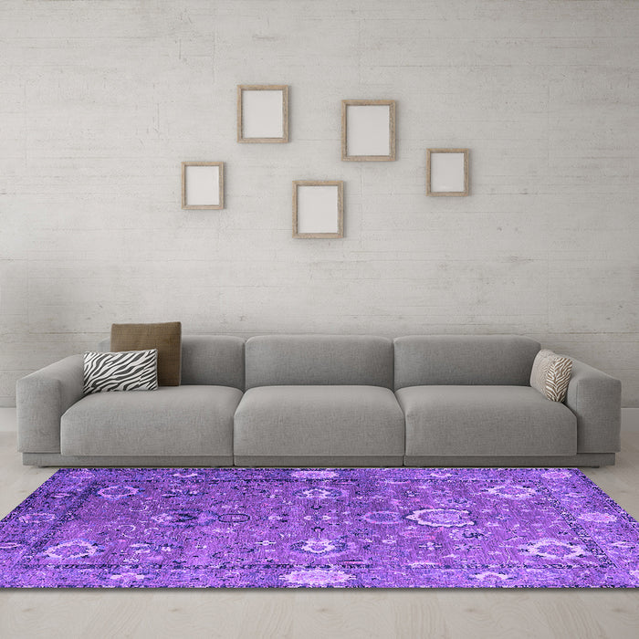 Machine Washable Oriental Purple Industrial Area Rugs in a Living Room, wshurb2471pur