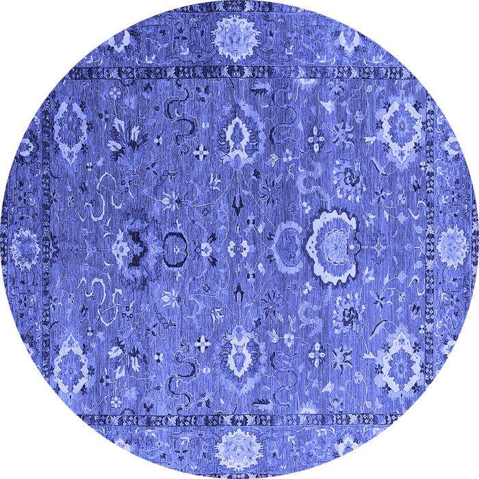 Round Machine Washable Oriental Blue Industrial Rug, wshurb2471blu