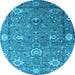 Round Machine Washable Oriental Light Blue Industrial Rug, wshurb2471lblu