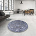 Round Mid-Century Modern Purple Navy Blue Oriental Rug in a Office, urb2471