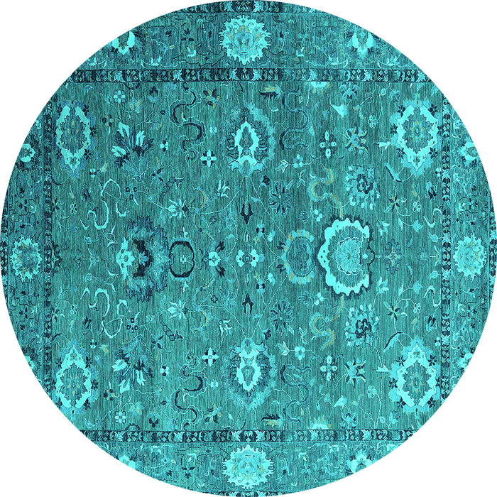 Round Machine Washable Oriental Turquoise Industrial Area Rugs, wshurb2471turq