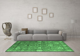 Machine Washable Oriental Emerald Green Industrial Area Rugs in a Living Room,, wshurb2471emgrn