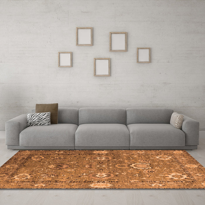 Machine Washable Oriental Orange Industrial Area Rugs in a Living Room, wshurb2471org