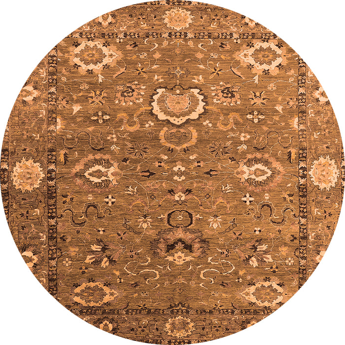 Round Machine Washable Oriental Orange Industrial Area Rugs, wshurb2471org