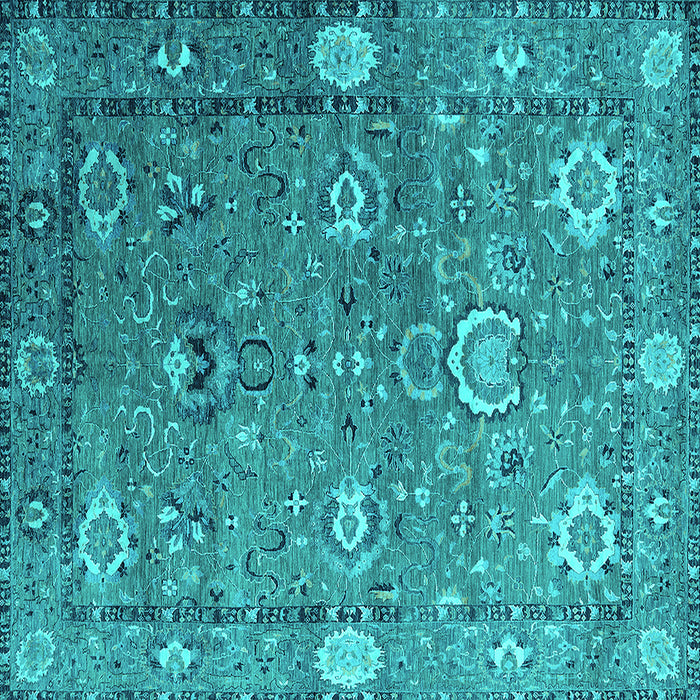 Square Machine Washable Oriental Turquoise Industrial Area Rugs, wshurb2471turq