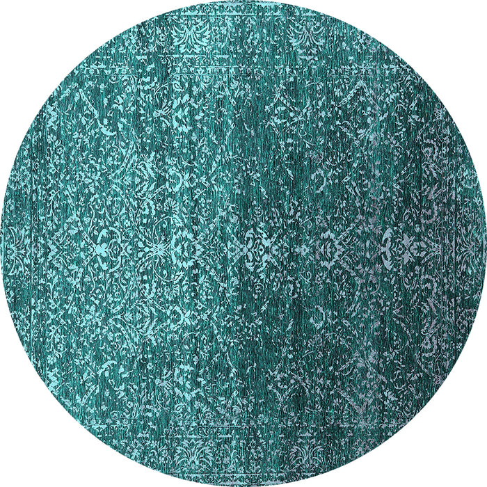 Round Machine Washable Oriental Turquoise Industrial Area Rugs, wshurb2472turq