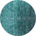 Round Machine Washable Oriental Turquoise Industrial Area Rugs, wshurb2472turq