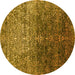 Round Machine Washable Oriental Yellow Industrial Rug, wshurb2472yw