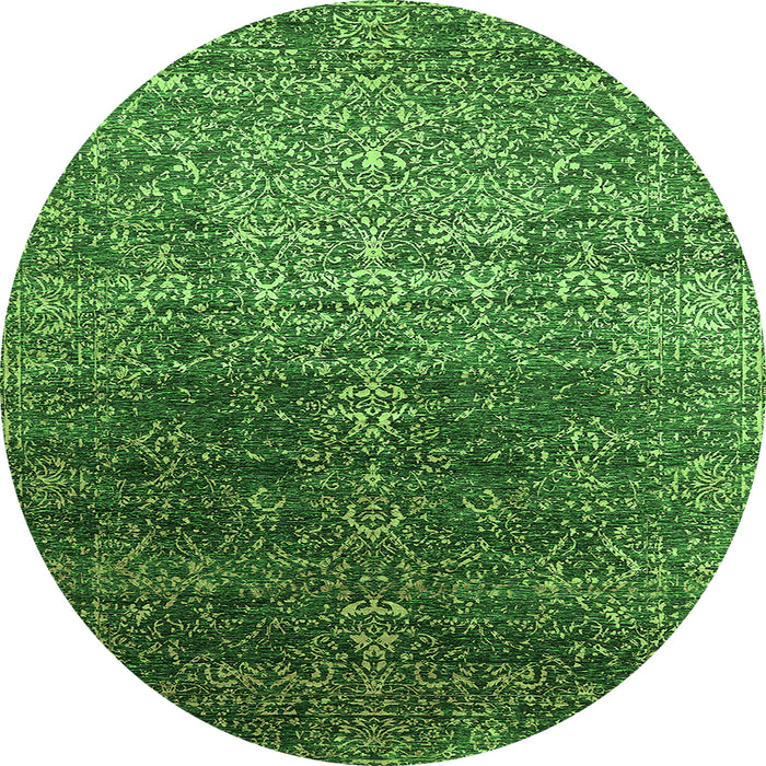 Round Machine Washable Oriental Green Industrial Area Rugs, wshurb2472grn