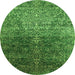 Round Machine Washable Oriental Green Industrial Area Rugs, wshurb2472grn