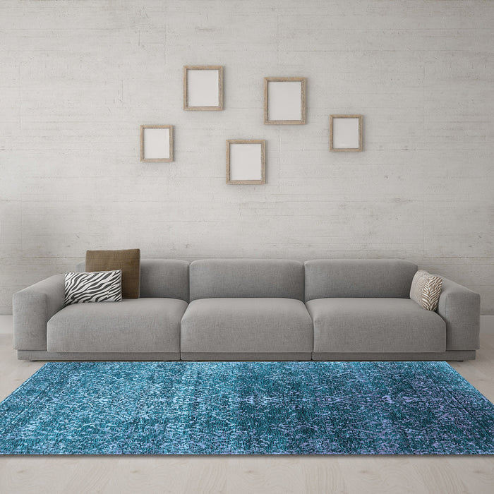 Machine Washable Oriental Light Blue Industrial Rug in a Living Room, wshurb2472lblu