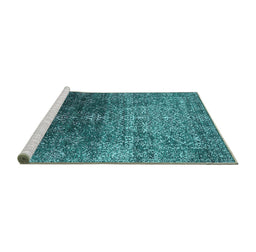 Sideview of Machine Washable Oriental Turquoise Industrial Area Rugs, wshurb2472turq