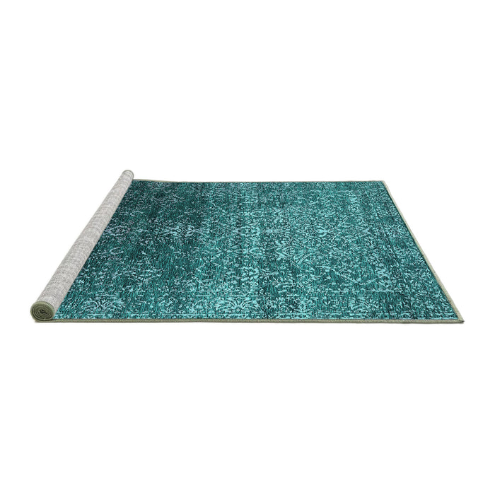 Sideview of Machine Washable Oriental Turquoise Industrial Area Rugs, wshurb2472turq