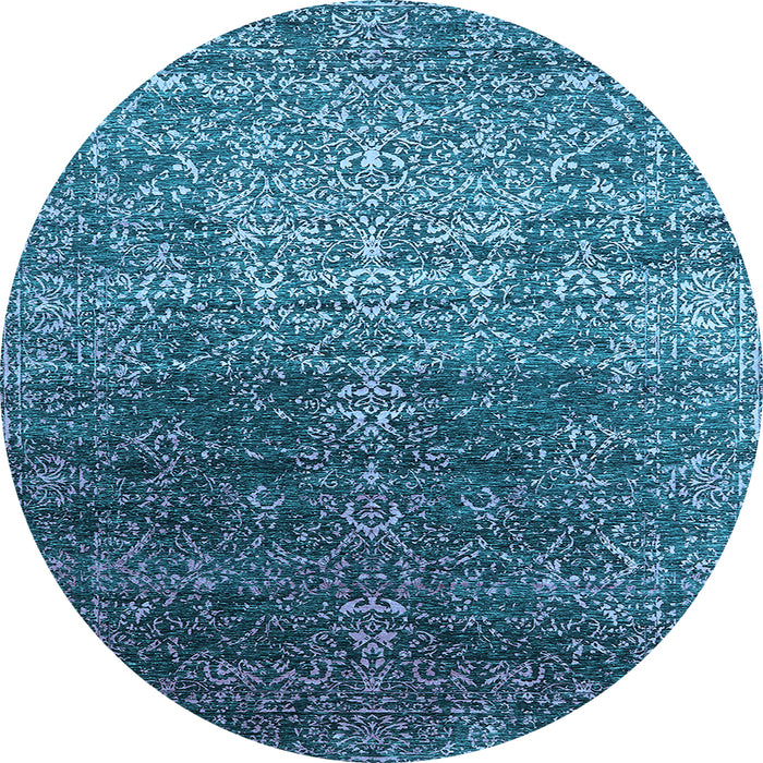 Round Machine Washable Oriental Light Blue Industrial Rug, wshurb2472lblu