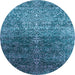 Round Machine Washable Oriental Light Blue Industrial Rug, wshurb2472lblu