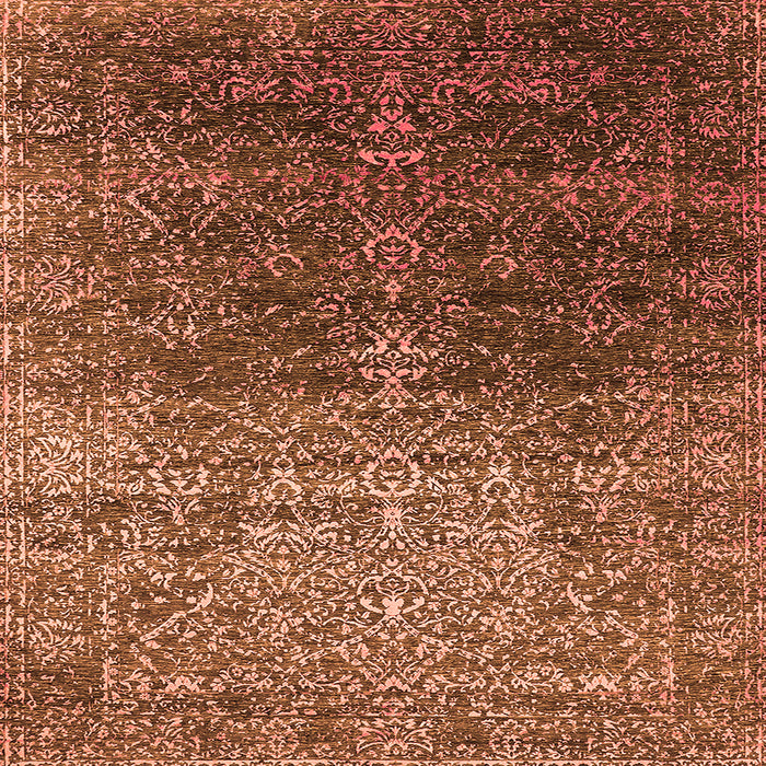 Square Machine Washable Oriental Orange Industrial Area Rugs, wshurb2472org