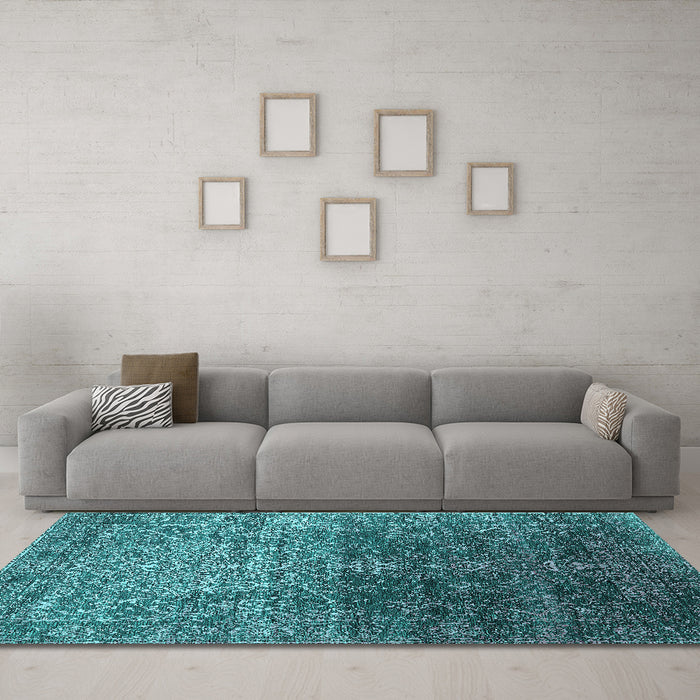 Machine Washable Oriental Turquoise Industrial Area Rugs in a Living Room,, wshurb2472turq