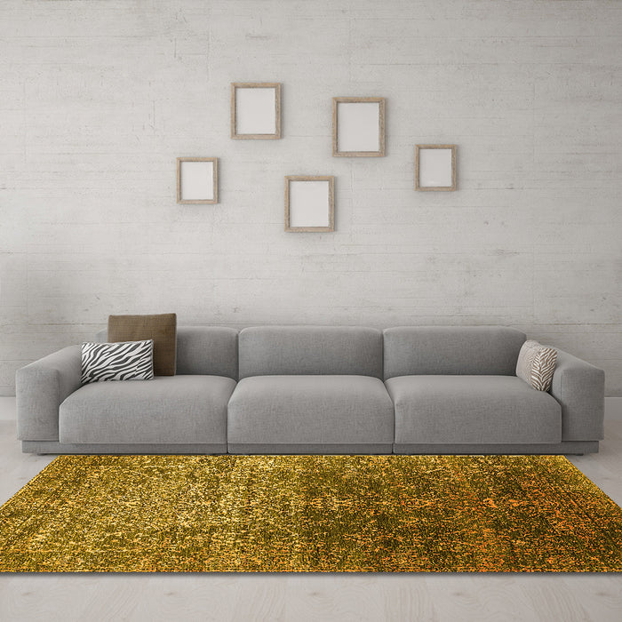 Machine Washable Oriental Yellow Industrial Rug in a Living Room, wshurb2472yw