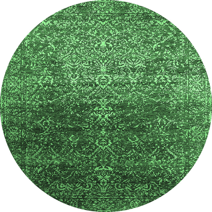 Round Machine Washable Oriental Emerald Green Industrial Area Rugs, wshurb2472emgrn