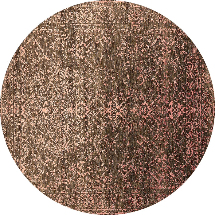 Round Machine Washable Oriental Brown Industrial Rug, wshurb2472brn