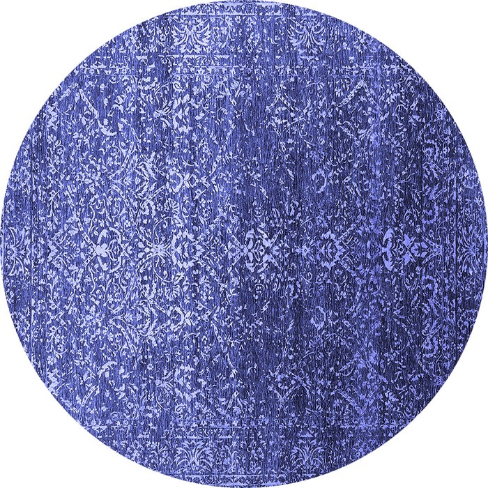 Round Machine Washable Oriental Blue Industrial Rug, wshurb2472blu