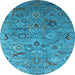 Round Machine Washable Oriental Light Blue Industrial Rug, wshurb2473lblu