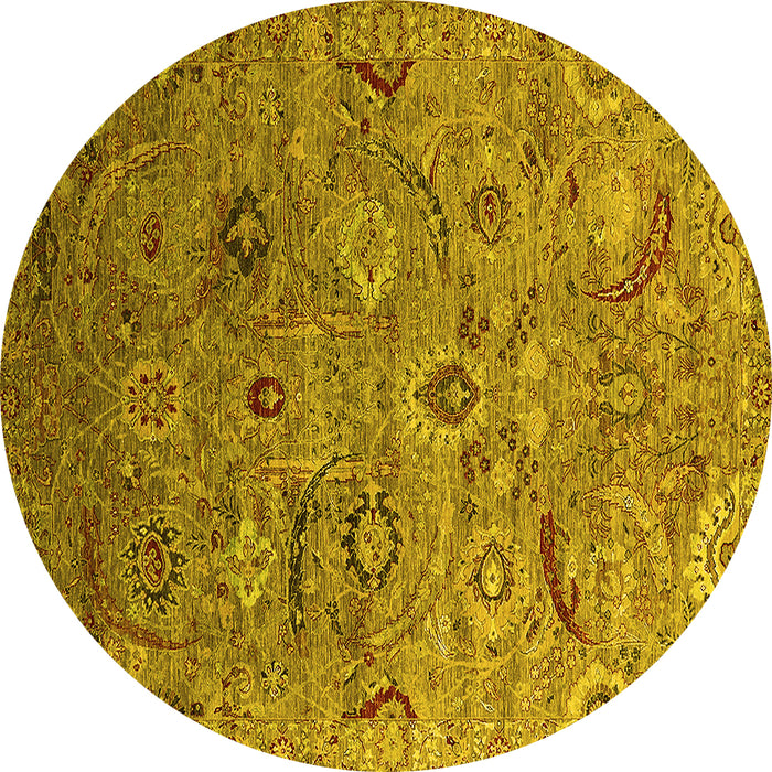 Round Machine Washable Oriental Yellow Industrial Rug, wshurb2473yw