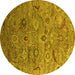 Round Machine Washable Oriental Yellow Industrial Rug, wshurb2473yw