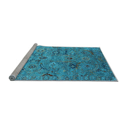 Sideview of Machine Washable Oriental Light Blue Industrial Rug, wshurb2473lblu