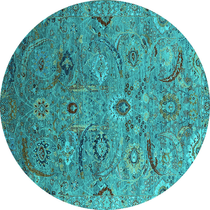 Round Oriental Turquoise Industrial Rug, urb2473turq