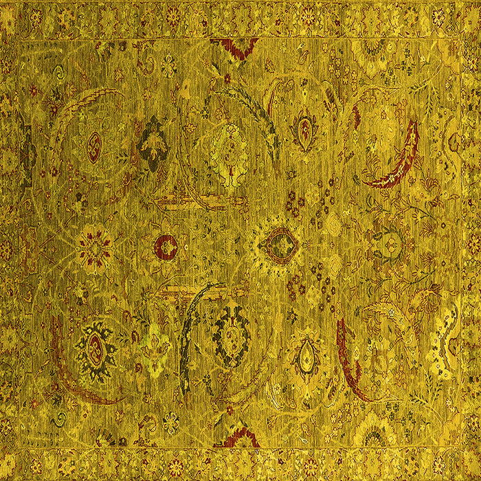 Square Machine Washable Oriental Yellow Industrial Rug, wshurb2473yw