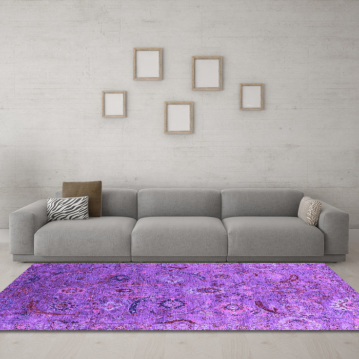 Machine Washable Oriental Purple Industrial Area Rugs in a Living Room, wshurb2473pur