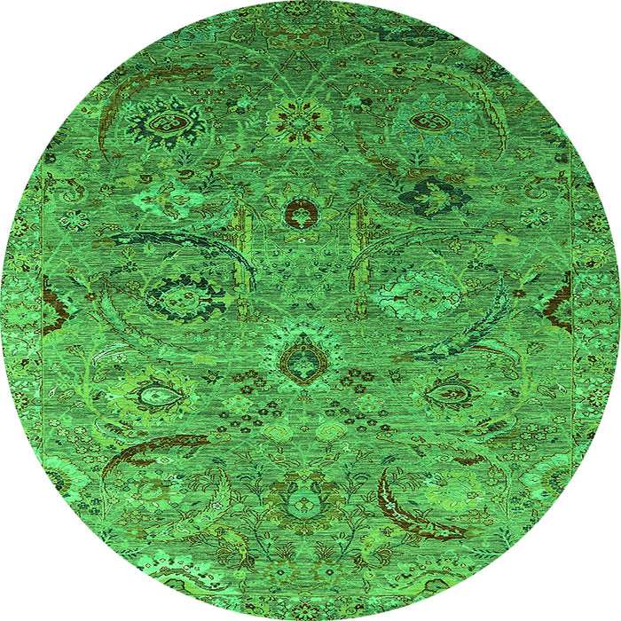 Round Machine Washable Oriental Green Industrial Area Rugs, wshurb2473grn
