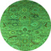 Round Machine Washable Oriental Green Industrial Area Rugs, wshurb2473grn