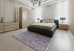 Mid-Century Modern Purple Oriental Rug in a Bedroom, urb2473