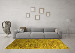 Machine Washable Oriental Yellow Industrial Rug in a Living Room, wshurb2473yw