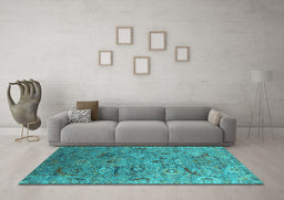 Machine Washable Oriental Turquoise Industrial Area Rugs in a Living Room,, wshurb2473turq