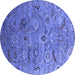 Round Machine Washable Oriental Blue Industrial Rug, wshurb2473blu