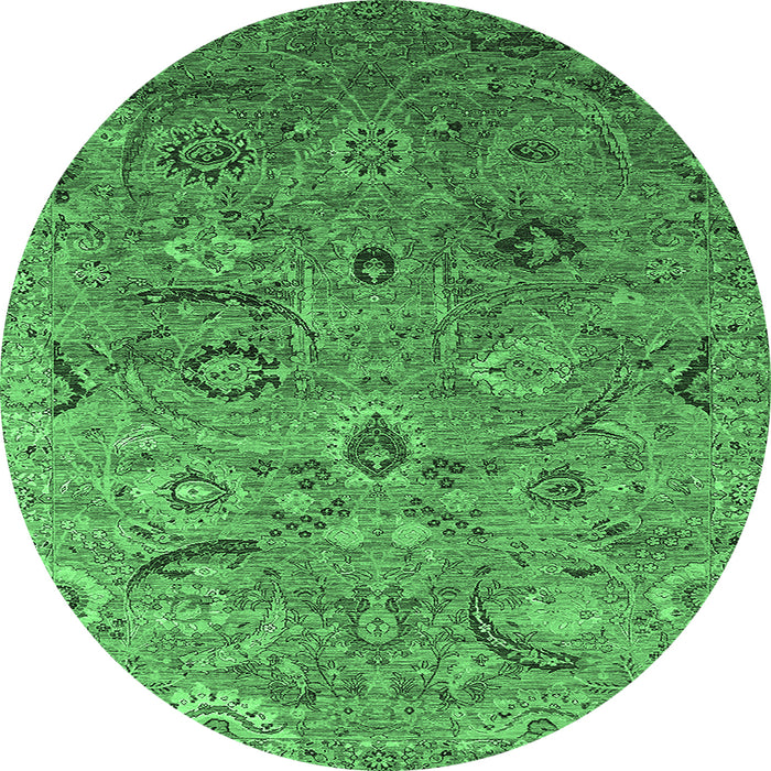 Round Machine Washable Oriental Emerald Green Industrial Area Rugs, wshurb2473emgrn