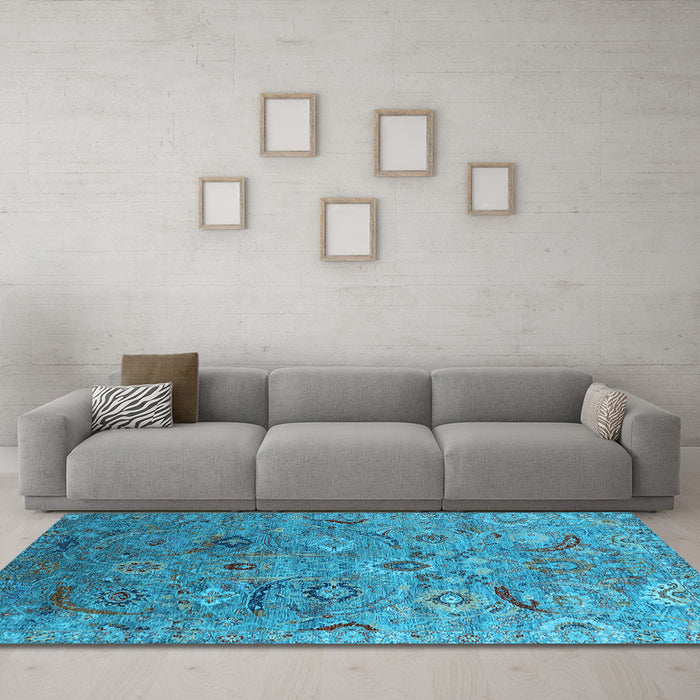 Machine Washable Oriental Light Blue Industrial Rug in a Living Room, wshurb2473lblu