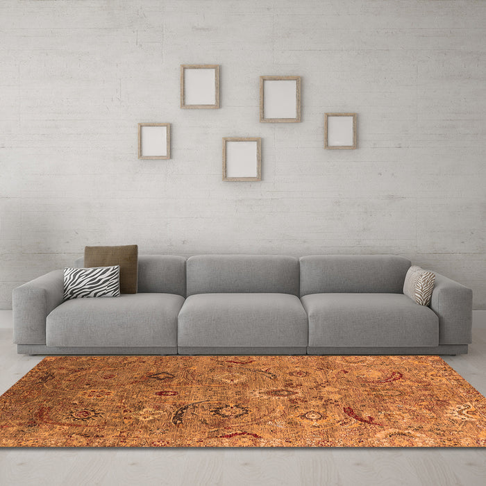 Machine Washable Oriental Orange Industrial Area Rugs in a Living Room, wshurb2473org